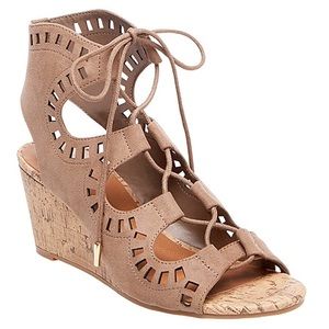 Beige Lace up heel wedges